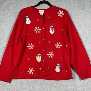 Crystal Kole Women's Red Christmas Sweater Snowman Size L